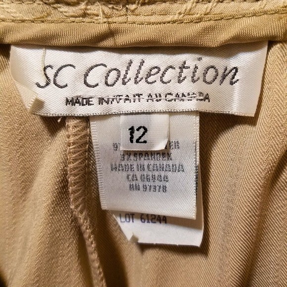 SC Collection Cropped Dress Pants Womens 12 Beige Striped Stretch Trousers 32x25 - Picture 3 of 4